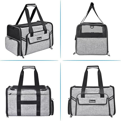 Petmolico Cat Carrier Soft-Sided Pet Bag for Small Medium Cats Puppies 16LBs - Airline Approved Pet Travel Carrier 3 Open Doors (Medium,Grey-X862)