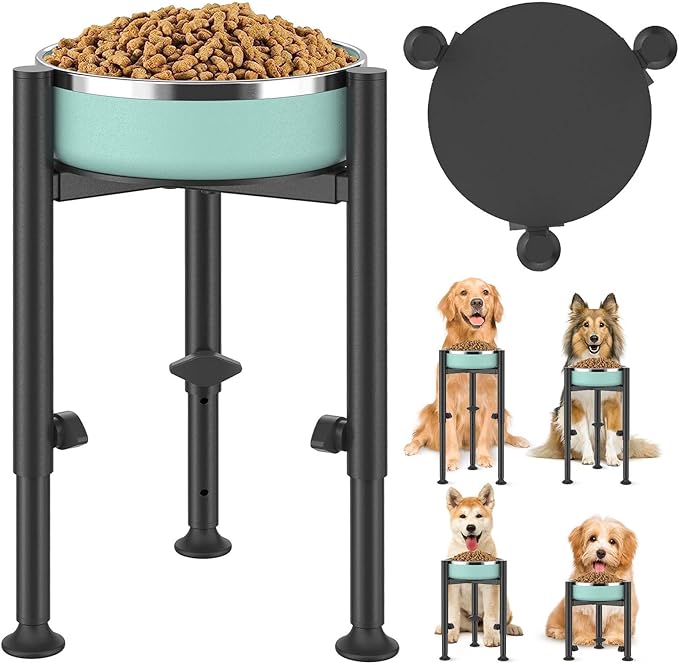 Adjustable Dog Bowls Elevated Stand, 4 Heights, Wide 6-10", Oppro Metal Raised Tall Single Dog Food Bowl Holder, Upgrade Lifted Water Feeder with Tray for Medium Large Small Breed, H: 8”/10”/12”/13.8”