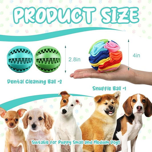 3 Pcs Puppy Chew Toys Snuffle Mat Dog Puzzle Toys Dog Treat Balls to Keep Them Busy Pet Interactive Foraging Training Ball for Small Medium Breed Teething Cleaning Intellect Training