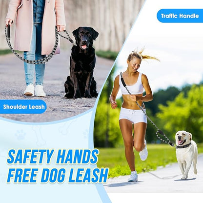 Lukovee Hands Free Dog Leash, 10FT Adjustable Training Lead 1/2 Inch Nylon Heavy Duty Lead No Pull for Large Medium Dogs, Tangle Free Reflective Waist-Leash for Walking Running(Xie-Black, plus Handle)