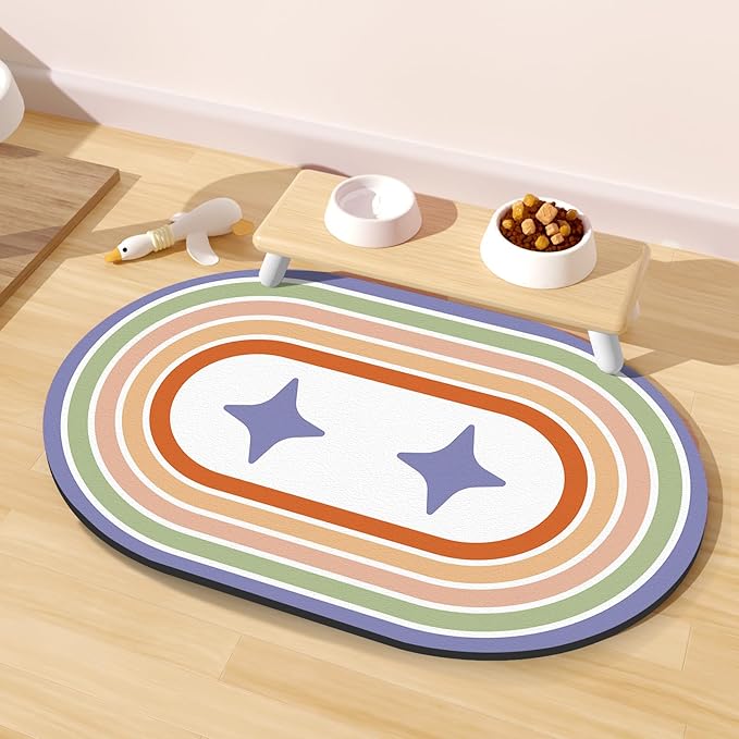 Cat Food Mat Small - 20''x12'' Absorbent Cat Feeding Mat, Pet Water Mats Protect Floor, No Stains Quick Dry Pet Placemats for Food and Water Bowl, Non-Slip Base Cats Bowl Mats for Messy Drinkers
