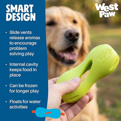 West Paw Qwizl Durable Zogoflex Dog Puzzle Toy for Mental Stimulation, and Enrichment - Treat Dispensing for Bully Sticks and Dental Sticks - Dishwasher Safe - Made in USA - Small - Tangerine