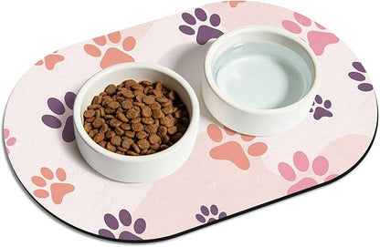 Cat Food Mat Small - 20''x12'' Absorbent Cat Feeding Mat, Pet Water Mats Protect Floor, No Stains Quick Dry Pet Placemats for Food and Water Bowl, Non-Slip Base Cats Bowl Mats for Messy Drinkers