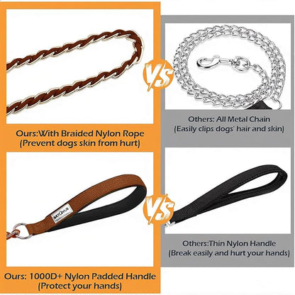 Chain Dog Leash Chew Proof Metal Leash for Medium Large Dogs, Chain Link Dog Anti Chew 5.2FT / 4FT Strong Anti Bite Comfortable Soft Padded Handle (Brown, 5.2FT(30-80lb))