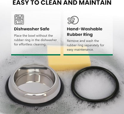 Iconic Pet 1 Cup/8 Oz Heavy Weight Non-Skid Stainless Steel High Back Pet Food/Water Bowls with Removable Anti Skid Rubber Ring - Dog/Cat Feeding Bowl in Unique Design, Dishwasher Safe