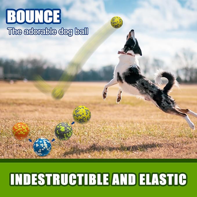 Dog Balls, Indestructible Tennis Balls for Dogs, 2.5'' Durable Bouncy Dog Toys for Aggressive Chewers, Interactive Dog Toys for Fetch Game, Lightweight Floating Chew-Proof(4 Pack)
