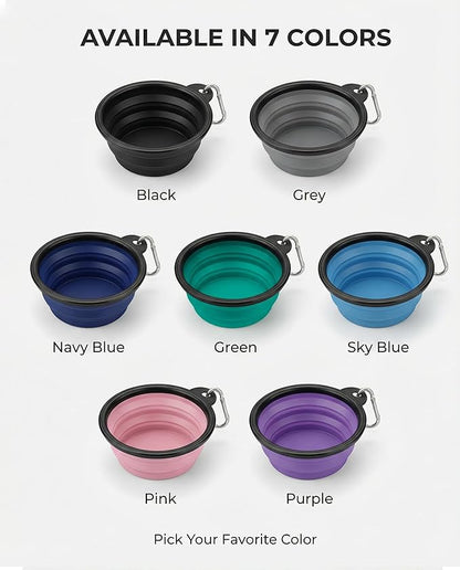 Collapsible Dog Bowls for Travel, 2-Pack Dog Portable Water Bowl for Dogs Cats Pet Foldable Feeding Watering Dish for Traveling Camping with Carabiners, BPA Free (Grey&Navy-NEW, Small (Pack of 2))