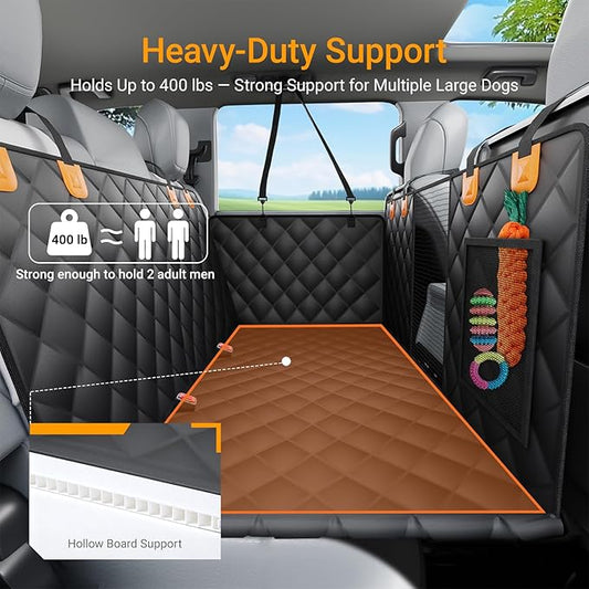 Dog Car Seat Cover for Back Seat with Removable Hard Bottom Board, Back Seat Extender for Dogs, 600D Waterproof Dog Hammock for Car SUV, Anti-Sag Support for Large Dogs, Universal Fit