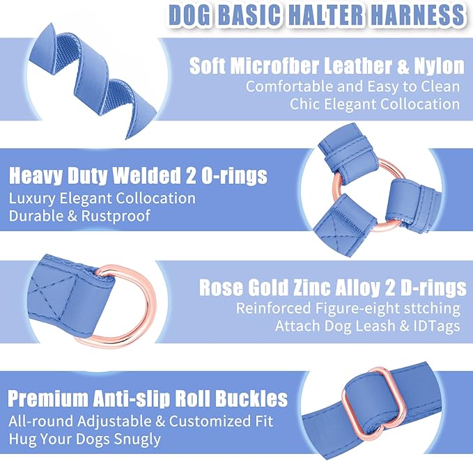 Soft Leather No Pull Dog Harness - Adjustable Step in Dog Harness with Rose Gold Heavy Duty Metal Buckle, Freedom Nylon Dog Halter Vests for Small Medium Large Dogs Easy Walking Training (Purple,S)