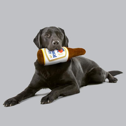 design LAB, Inc. Natural Light Beer Dog Toy | Plush Beer Bottle with Squeaker for Dogs | 17 inch Large Interactive Dog Toys for Fetch, Chewing and Fun