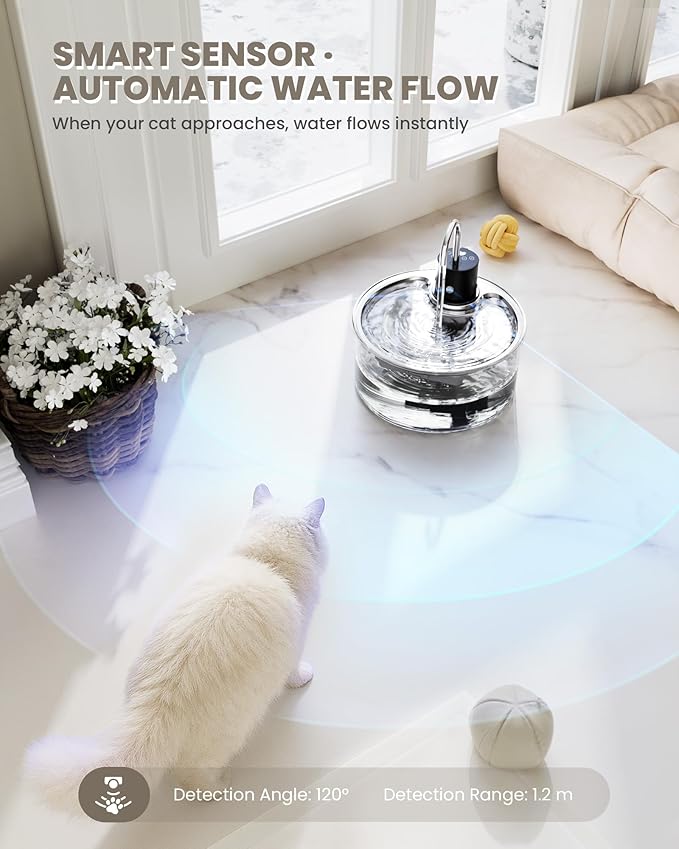 Wireless Cat Water Fountain Glass DIY - 108oz/3.2L Automatic Ultra-Quiet Cat Water Fountain Cordless, Glass Battery Operated Pet Fountain Rechargeable Water Dispenser for Cats, Puppy, Multiple Pets
