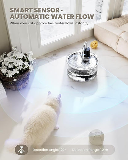 Wireless Cat Water Fountain Glass DIY - 108oz/3.2L Automatic Ultra-Quiet Cat Water Fountain Cordless, Glass Battery Operated Pet Fountain Rechargeable Water Dispenser for Cats, Puppy, Multiple Pets