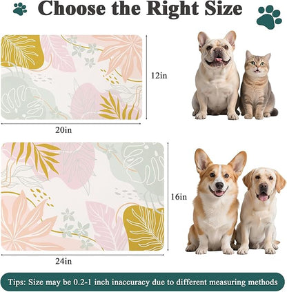 Topotdor Boho Dog Food Mat - Absorbent Quick-Dry Cat Bowl Mat for Food and Water, Non-Slip Pet Feeding Placemat for Messy Drinkers Dog Accessories Pet Supplies, 12"x20", Pink