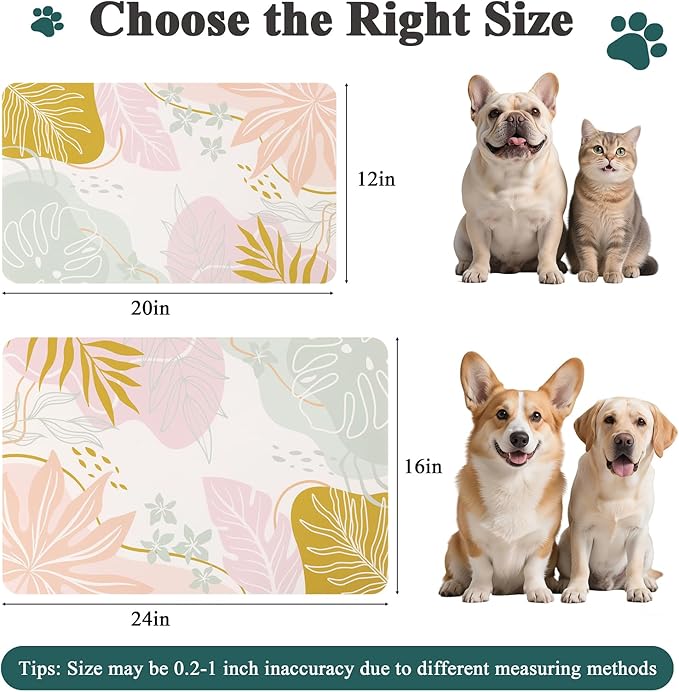 Topotdor Boho Dog Food Mat - Absorbent Quick-Dry Cat Bowl Mat for Food and Water, Non-Slip Pet Feeding Placemat for Messy Drinkers Dog Accessories Pet Supplies, 16"x24", Pink
