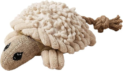 Pet Lou 6 Inch Turtle Dog Chew Toy with Squeaker, Durable Nubby Multi-Texture Plush Toy for Indoor & Outdoor Play, Stuffed Dog Toy for Teething, 100% Natural
