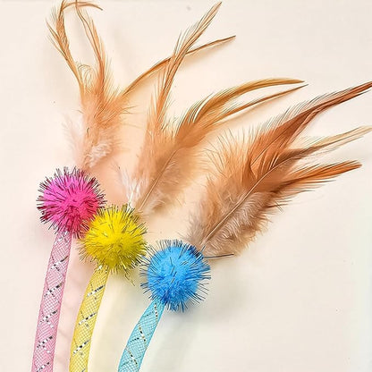 3 Packs Interactive Cat Wand Toy, Feather cat Toys, cat Teaser Wand, Indoor cat Toys, cat Toys for Indoor Cats, cat Exercise Toys, Kitten Toys Interactive, Playtime and Boredom Relief