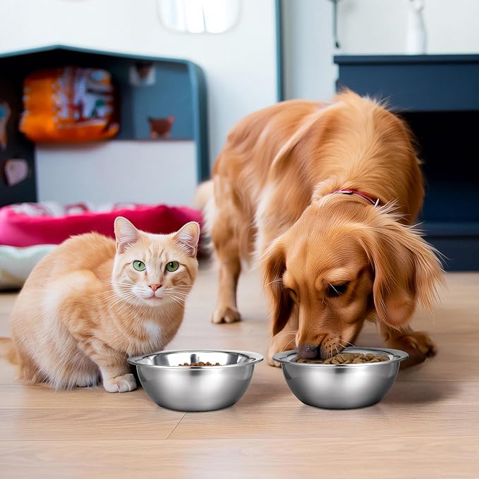 8" Stainless Steel Dog Bowls, 10 Pack 56oz 7 Cups Thickened Metal Dog Food Containers Replacement Pets Bowl Basic Food and Water Dish for Medium Large Dogs Cats