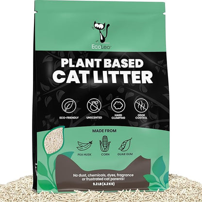 EcoLeo Plant-Based Cat Litter – Eco-Friendly, Dust-Free, Clumping, Unscented, Odor Control, Low Tracking Micro Pellets, Natural Litter for Multi-Cat Homes