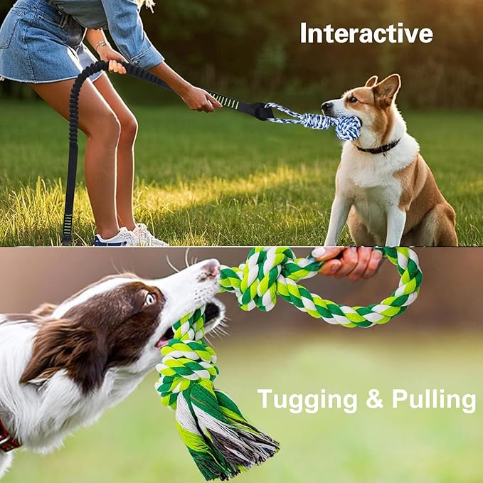 Dog Bungee Hanging Toy, Tree Tugger Rope Pulling Tug of War Toy for Aggressive Chewers Middle Large Dogs to Exercise Solo Play, Interactive Tether Tug Outdoor Dog Toy, 2 Chew Rope Toys
