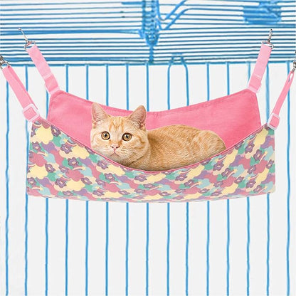 Petmolico Cat Hanging Hammock Bed, Pet Cage Hammock Adjustable Strap and Reversible Double-Sided Hammock for Cats/Kitten/Puppy/Small Dogs/Other Small Animals, Pink Bear, Small