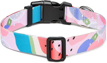 Mercano Adjustable Dog Collar - Special Design Patterns, Soft Nylon Comfortable Durable Pet Collar for Small Medium Large Dogs (S, Watermelon)