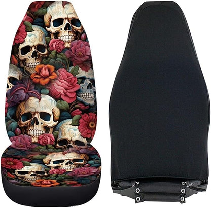Floral Skull Car Seat Covers for Front Seats SUV Truck Van Sedans Bucket Seat Covers for Women Men, Washable and Breathable Car Accessories Seat Protector