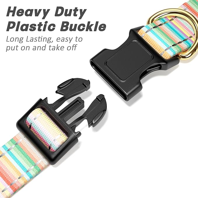 Reflective Dog Collar, Cute Dog Collar for Large Dogs, Soft Nylon Puppy Collar for Boy and Girl Female Dogs, Adjustable Pet Collars with Quick Release Buckle, Colorful Watercolor Art