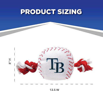 MLB TAMPA BAY RAYS Baseball Rope Toy for DOGS & CATS. Tough nylon, Sporty Baseball Design, Heavy-duty ropes with Inner SQUEAKER