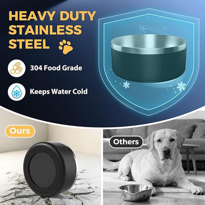 2 Pack Stainless Steel Dog Bowls, Outdoor Dog Water Bowl with Non Slip Rubber Bottom, Dishwasher Safe, Easy to Clean,40oz&64oz Black
