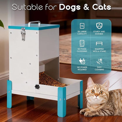Automatic Dog Feeder 10L Auto Cat Feeder with Stand Gravity Dog Food Dispenser with A Detachable Feeding Tray, Galvanized Pet Feeding Station for Dogs & Cats (10L)