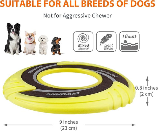 SKIPDAWG Interactive Tug Toy, Flying Disc Water Toy Non-Toxic Light TPR/Nylon Fabric, Pet Training and Outdoor Exercise Toys for Dogs, Diameter 9 Inches