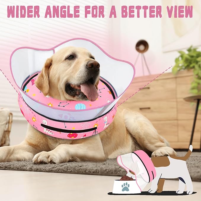 Elevated Inflatable Dog Cone Collar to Stop Licking, Dog Donut Collar After Surgery, Soft Pet Cone Alternative for Small Medium Large Dogs