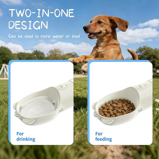 YFL Portable Dog Water Bottle with Food Container - 2 in 1 Travel Puppy Water Dispenser with Crossbody Sling & Strap - Leak Proof, Aesthetic Dog Walking Accessory for Hiking (White)
