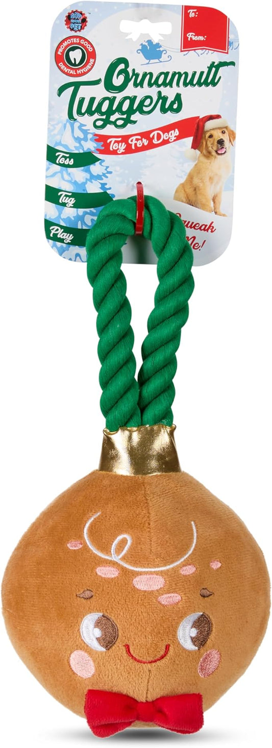 Bow Wow Pet Gingerbread Ornament Rope Plush Dog Toy