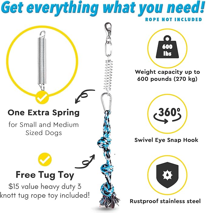 YES4QUALITY Flirt Pole for Dogs, 2 Durable Spring Poles with Strong Dog Rope Toy, Heavy Duty Lure Pole for Dogs of Any Size, Dog Toy for Fun Obedience Training & Exercise, Pull & Tug of War Toy
