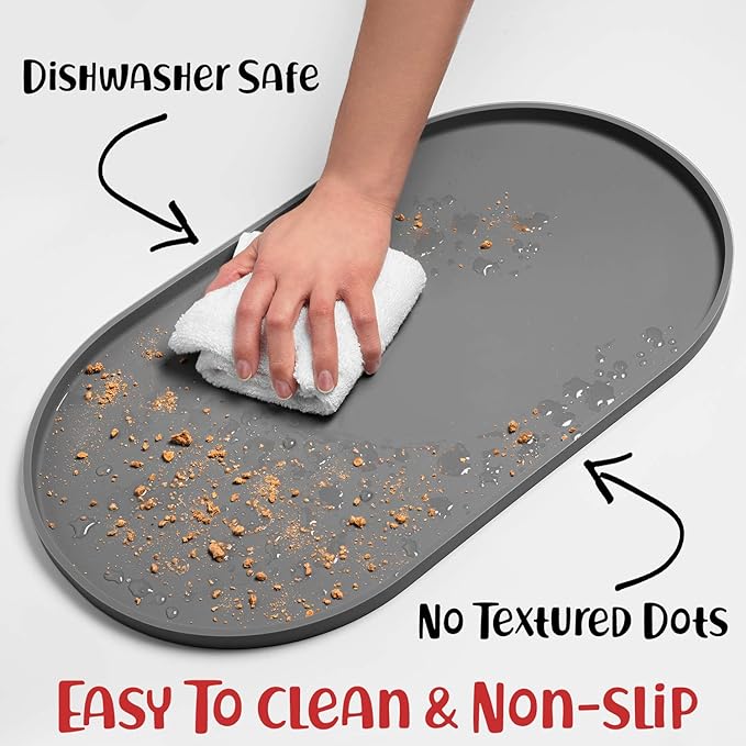 DogBuddy Dog Food Mat - Waterproof Dog Bowl Mat, Silicone Pet Mat for Food and Water Bowls, Nonslip Pet Feeding Mat with Edges, Dogs Food Mats for Floors, Puppy Supplies (Large, Gray)
