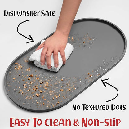 DogBuddy Dog Food Mat - Waterproof Dog Bowl Mat, Silicone Pet Mat for Food and Water Bowls, Nonslip Pet Feeding Mat with Edges, Dogs Food Mats for Floors, Puppy Supplies (Large, Gray)
