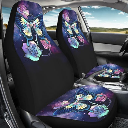 Galaxy Blue Butterfly Print Car Seat Covers for Women,Universal Front Seats Protector Fit for Car,SUV Sedan,Truck,Easy to Install
