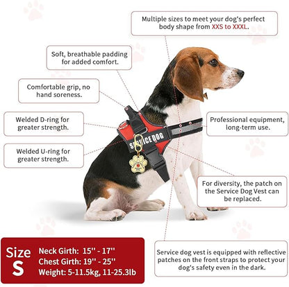 Service Dog Vest, ID Tag + 50 ADA Information Cards, Service Dog Harness in Sizes X Small to XX Large, Metal Dog Tag has Ruggedized Clip, 2-Sided Service Animal Cards,ESA Accessory Set Small