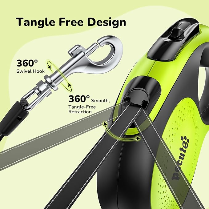 Pecute Retractable Dog Leash with Chew Proof Cable - 18,2 ft Heavy Duty Retractable Pet Leash with Dispenser and Poop Bags, Anti-Slip Handle, Reflective Leashes for Small Medium Dog Up to 66 lbs
