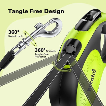 Pecute Retractable Dog Leash with Chew Proof Cable - 18,2 ft Heavy Duty Retractable Pet Leash with Dispenser and Poop Bags, Anti-Slip Handle, Reflective Leashes for Small Medium Dog Up to 66 lbs