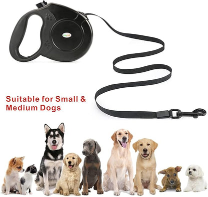 Idepet Heavy Duty Retractable Dog Leash for Small and Medium Dogs, Anti-Chewing Steel Chain 360 Degree Tangle-Free,Break and Lock System,16ft Leash for Dog Walking (Black, Flat Rope)