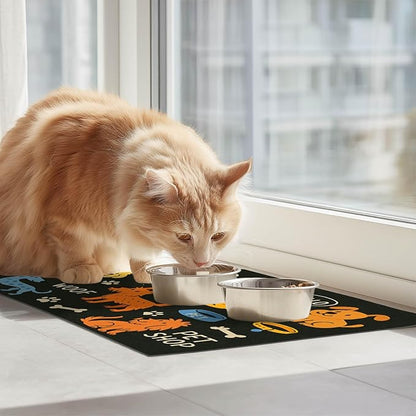 Cute Happy Dog Food Mat for Cat Food Mat Food and Water Bowl Pet Feeding Bowl Mats for Pet Feeding Areas Easy Clean Fast Dry Small Cats and Dogs Feedings Mats 24" x 16"