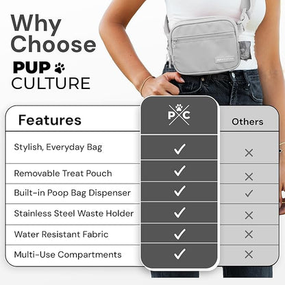 Pup Culture Dog Treat Pouch with Poop Bag Dispenser and Removable Treat Pouch | Cross Body Dog Walking Bag | The Perfect Puppy Training Tool and Even Better Gift