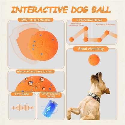 Interactive Dog Ball Toy, Automatic Motion Activated Smart Rolling & Bouncing Ball, USB Rechargeable Durable E-TPU Material Pet Toy for Small Medium Large Dogs, Boredom Relief & Exercise -- Orange
