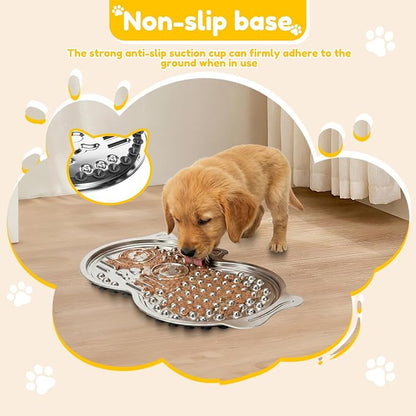 Stainless Steel Lick Mat for Dog and Cat, Pet Shaped Slow Feeder Pad Chew Proof Non Slip Large Licking Mat for Slow Eating Stress Relief Whisker Friendly for Cat(Silver)