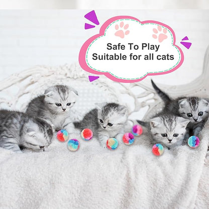 Bremorou 30 Pcs Cat Pom Pom Balls Soft Cat Balls Toy for Indoor Colorful Interactive Rainbow Toy Ball for Indoor Cats Kittens Training Playing Exercising Kitty Pet Interactive Play 1.2 Inches