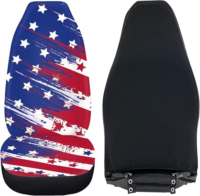 American Flag Print Car Seat Covers Set of 2,Universal Bucket Front Seats Protector Fit for Car,SUV Sedan,Truck