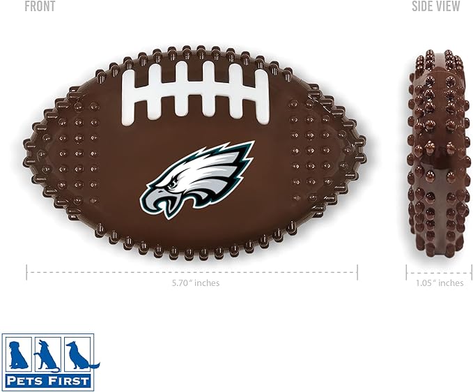 NFL Philadelphia Eagles Mega-chew Hard Nylon Bacon-flavored Dog Bone Football Chew Toy. Interactive, Durable Tasty Fun for Aggressive Chewers