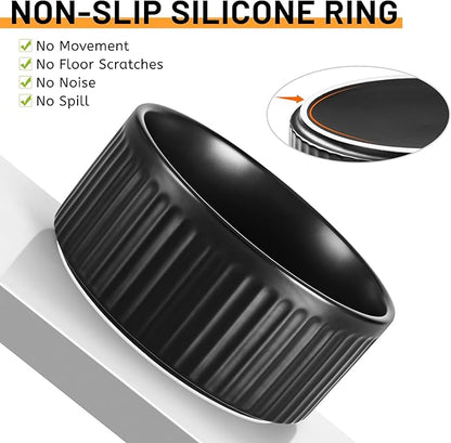 Non-Slip Ceramic Dog Bowls,8" Dog Food and Water Bowl Set with Silicone Base, 64oz/8cups Weighted Flip-Proof Pet Feeding Bowl for Medium and Large Dogs (Large,Black)